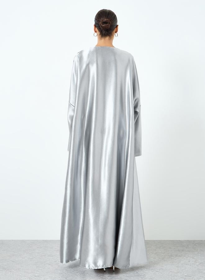 Take Two Women Silver Solid Long Sleeve Abaya - Image 4