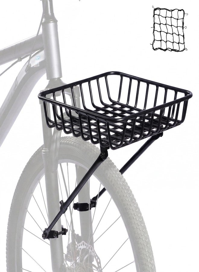 YONTUO Front Bike Basket Rack, Aluminum Bicycle Front Rack with Adjustable Struts, Compatible with Suspension Fork & Ebike for 26-29" Bikes, Includes Cargo Net - Image 1