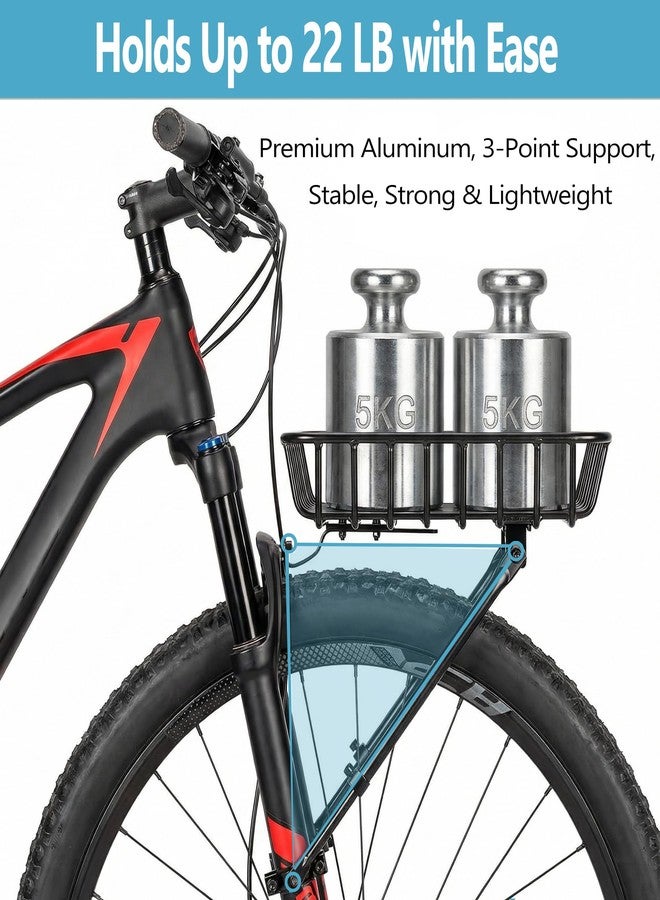 YONTUO Front Bike Basket Rack, Aluminum Bicycle Front Rack with Adjustable Struts, Compatible with Suspension Fork & Ebike for 26-29" Bikes, Includes Cargo Net - Image 2