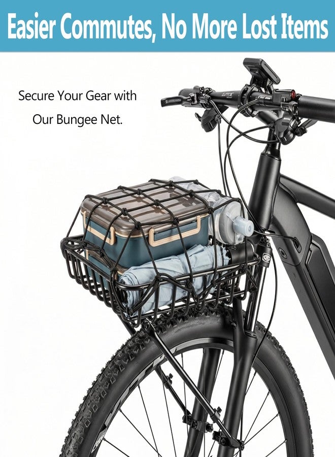 YONTUO Front Bike Basket Rack, Aluminum Bicycle Front Rack with Adjustable Struts, Compatible with Suspension Fork & Ebike for 26-29" Bikes, Includes Cargo Net - Image 3