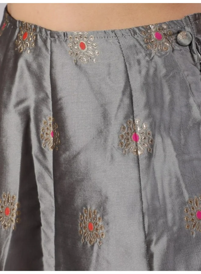 أيه كيه إس Grey Gold Zari Work Lehenga Choli With Dupatta