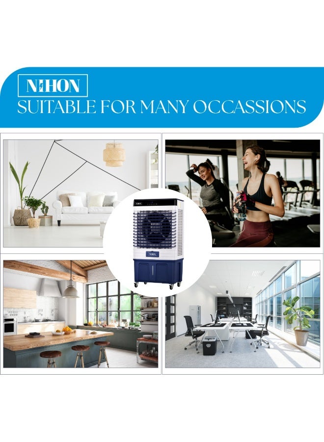 نيهون مبرد هواء قوي من نيهون سعة 75 لترًا | تدفق هواء عالٍ 12000 متر مكعب/ساعة، قدرة تبريد 260 واط | مبرد هواء محمول مع جهاز تحكم عن بعد، وحجرة ثلج، ومروحة بثلاث سرعات للمنزل والمكتب - Image 5