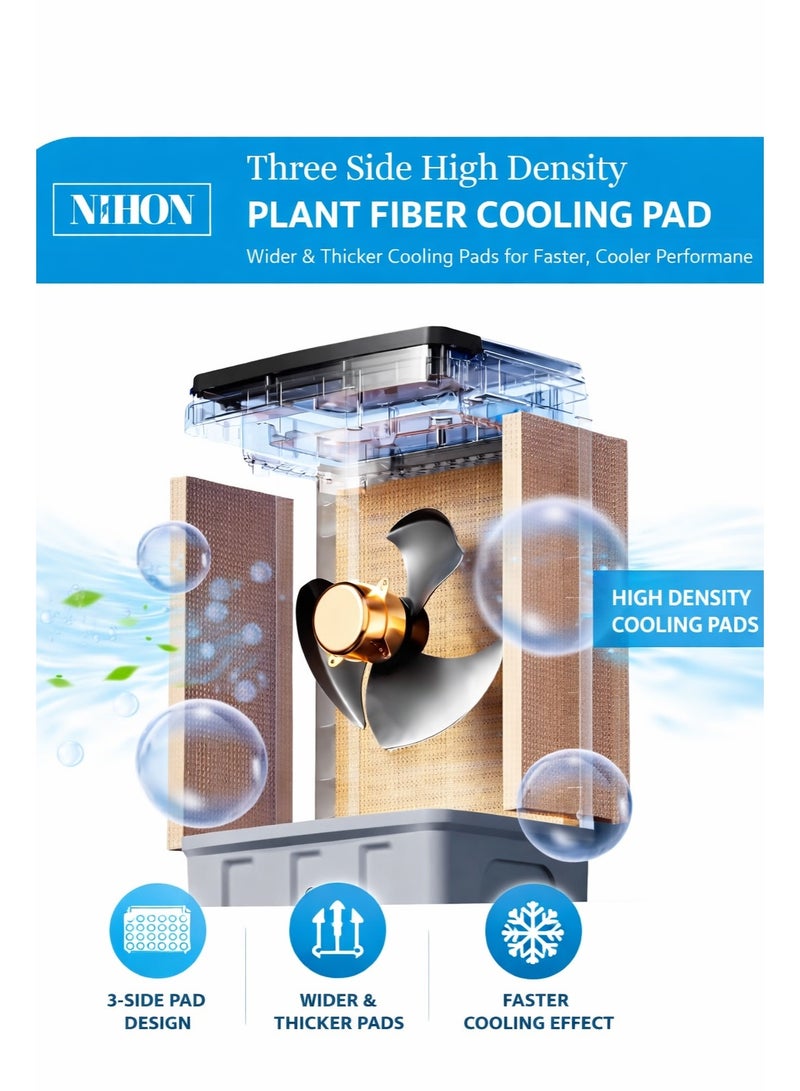 نيهون مبرد هواء قوي من نيهون سعة 75 لترًا | تدفق هواء عالٍ 12000 متر مكعب/ساعة، قدرة تبريد 260 واط | مبرد هواء محمول مع جهاز تحكم عن بعد، وحجرة ثلج، ومروحة بثلاث سرعات للمنزل والمكتب - Image 3