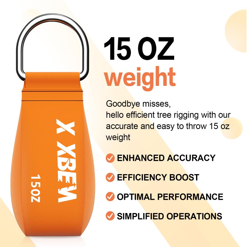 X XBEN XBEN Arborist Throw Line Kit with 15oz Throw Weight, 150ft 3/19" Slick Rope & Reflective Storage Bag, Polyester Coated for Tree Trimming, Camping, Forestry Gear (4"x6" Orange Bag) - Image 3
