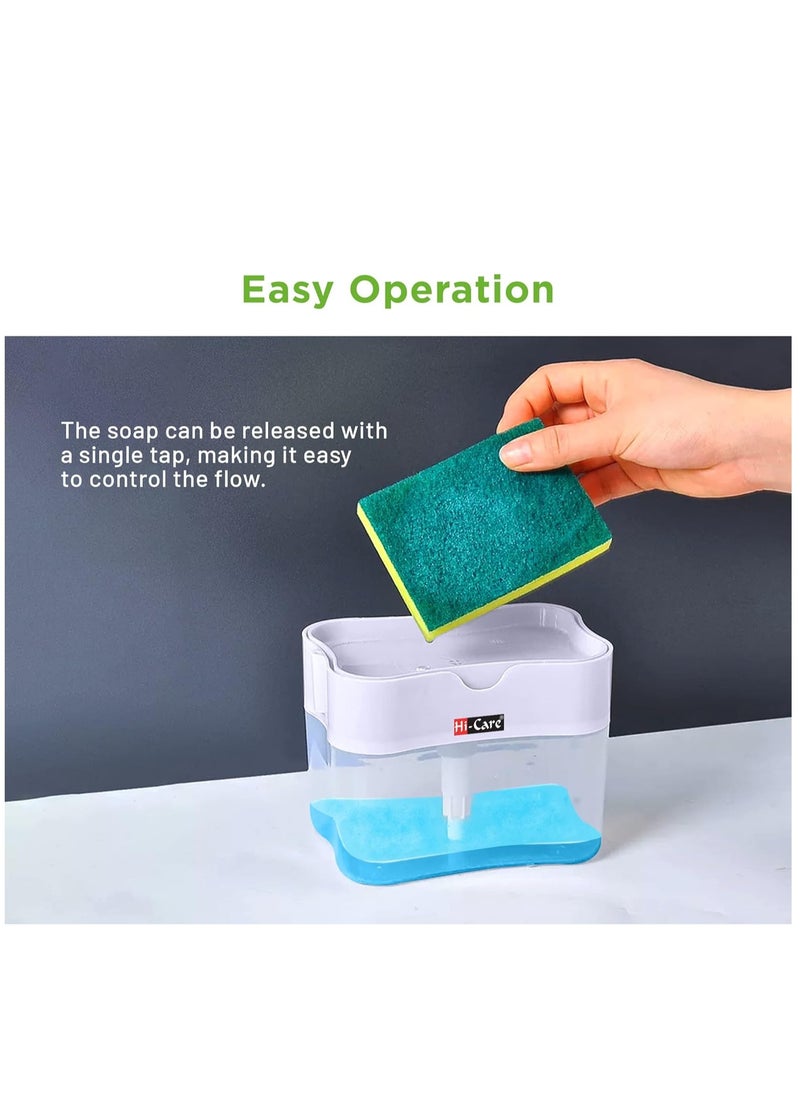 [Pack of 3 pcs] 2-In-1 Soap Pump Dispenser & Sponge Holder Kitchen Sink Washing Soap Dispenser Dishwashing Dispensers with Sponge One-Handed Operation Instant Refill Dish Soap Dispenser