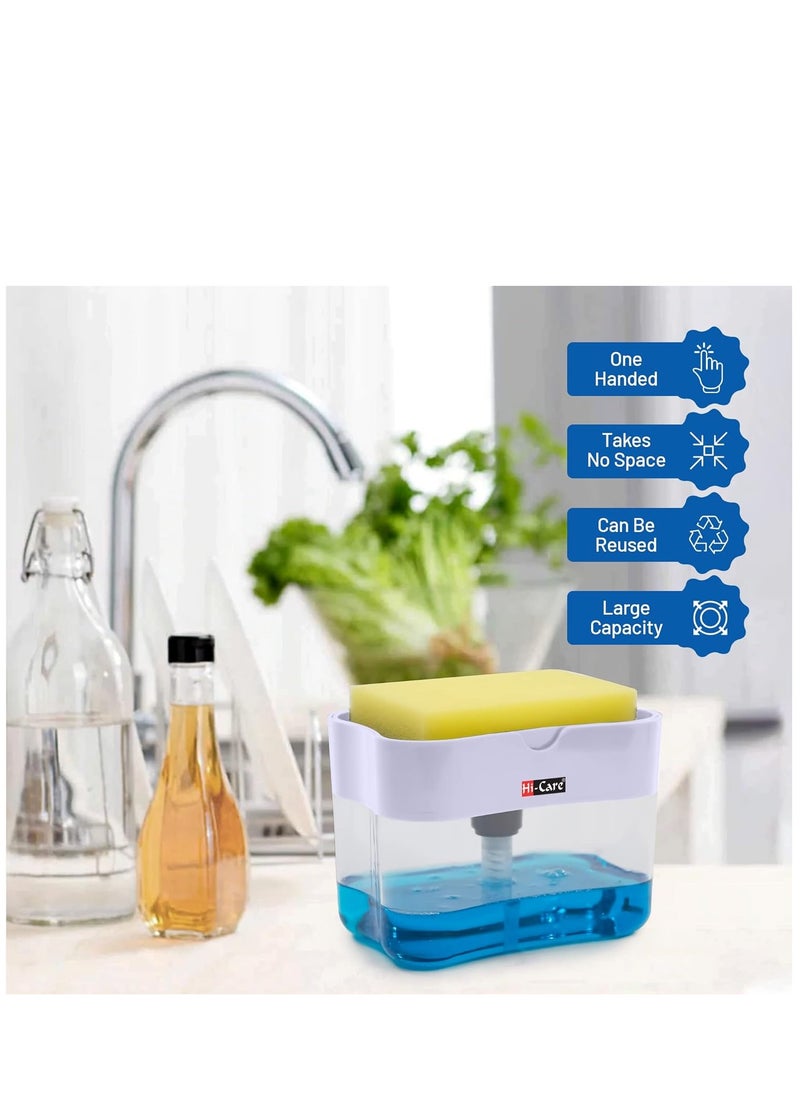 [Pack of 3 pcs] 2-In-1 Soap Pump Dispenser & Sponge Holder Kitchen Sink Washing Soap Dispenser Dishwashing Dispensers with Sponge One-Handed Operation Instant Refill Dish Soap Dispenser