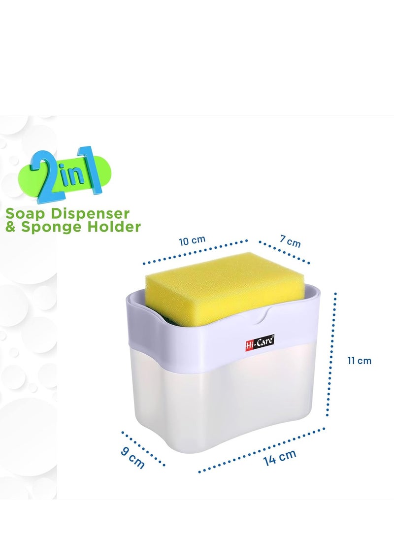 [Pack of 3 pcs] 2-In-1 Soap Pump Dispenser & Sponge Holder Kitchen Sink Washing Soap Dispenser Dishwashing Dispensers with Sponge One-Handed Operation Instant Refill Dish Soap Dispenser