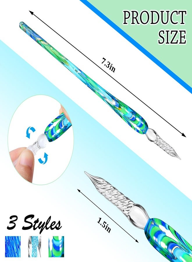 Zonon 6 Pcs Handmade Glass Dip Pen Crystal Glass Signature Pen Calligraphy Glass Pen Dip Ink Pen Borosilicate Present Pen for Writing Drawing Signatures (Classic Color,Elegant Style) - Image 2