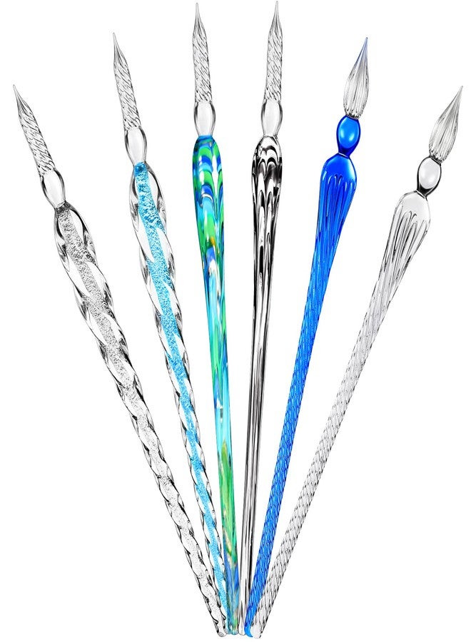 Zonon 6 Pcs Handmade Glass Dip Pen Crystal Glass Signature Pen Calligraphy Glass Pen Dip Ink Pen Borosilicate Present Pen for Writing Drawing Signatures (Classic Color,Elegant Style) - Image 1