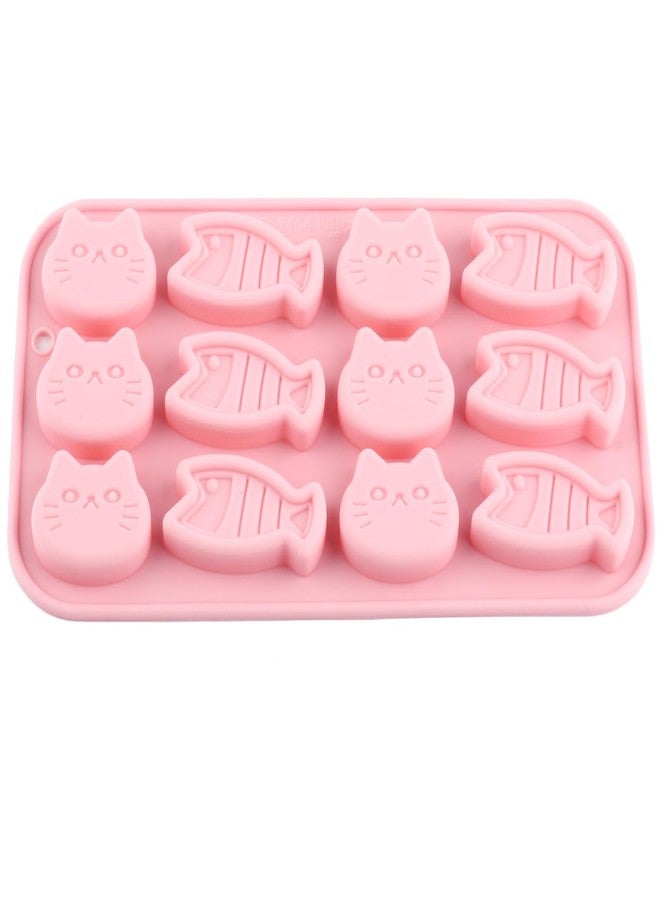 YIMINGMOLD قوالب سيليكون YIMINGMOLD على شكل قطة وسمكة، 12 تجويفًا، قالب حلوى صغير على شكل سمكة وقط، مناسب للحلوى والشوكولاتة - Image 5
