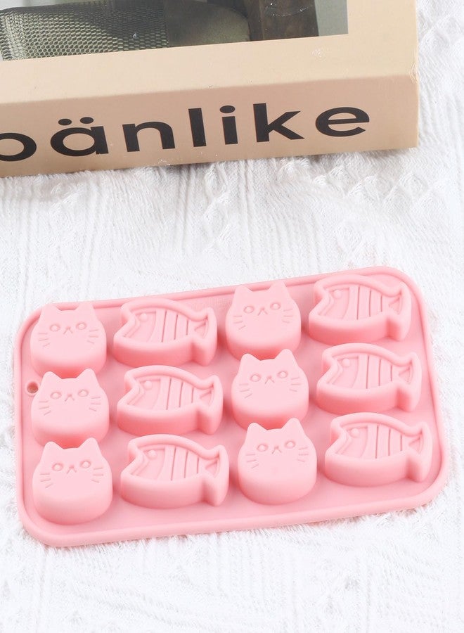 YIMINGMOLD قوالب سيليكون YIMINGMOLD على شكل قطة وسمكة، 12 تجويفًا، قالب حلوى صغير على شكل سمكة وقط، مناسب للحلوى والشوكولاتة - Image 4