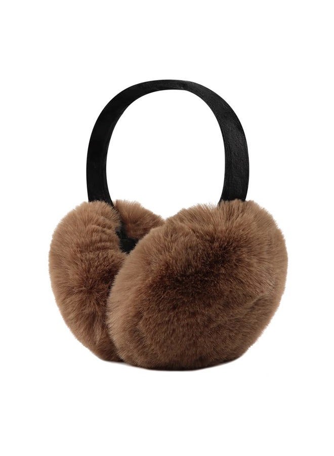 Peecabe Winter Women Earmuffs Faux Fur Girls Ear muffs Warm Unisex Ear Covers Foldable Outdoor Ear Warmers for Women Kids (Brown) - Image 1