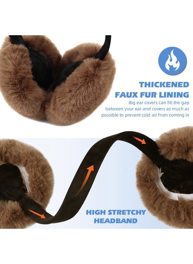Peecabe Winter Women Earmuffs Faux Fur Girls Ear muffs Warm Unisex Ear Covers Foldable Outdoor Ear Warmers for Women Kids (Brown) - Image 3