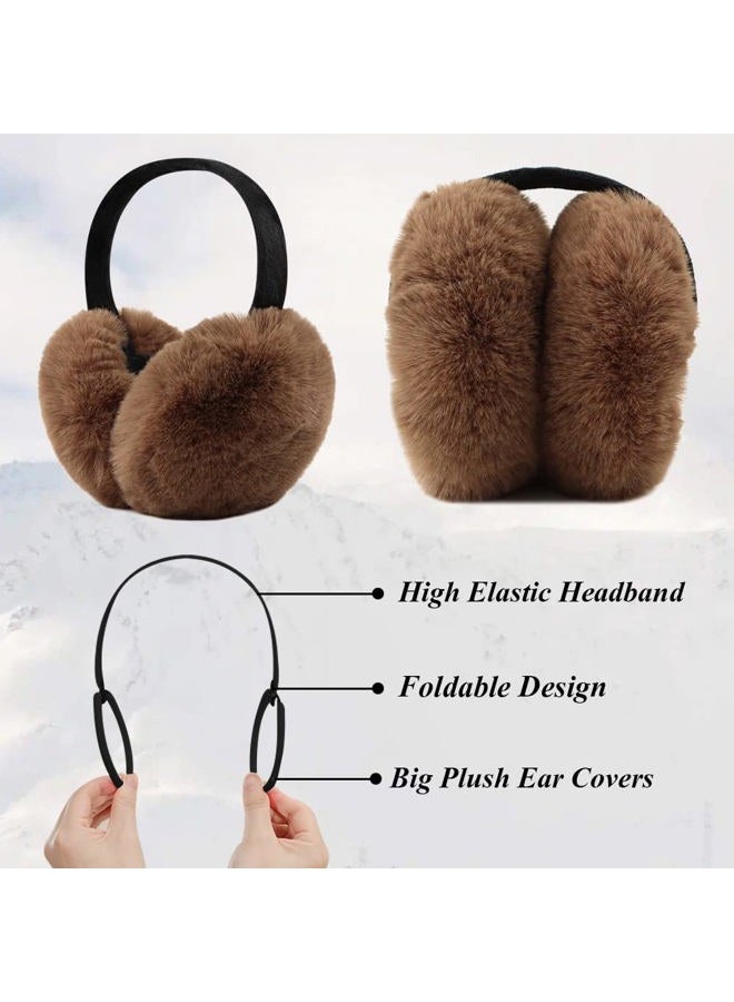 Peecabe Winter Women Earmuffs Faux Fur Girls Ear muffs Warm Unisex Ear Covers Foldable Outdoor Ear Warmers for Women Kids (Brown) - Image 2