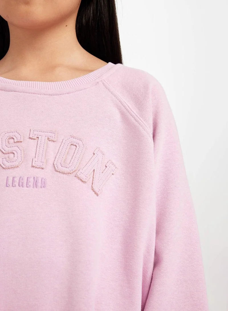 DeFacto  Pink Oversized Fit Crew Neck Slogan Printed Sweatshirt  | Best Price UAE