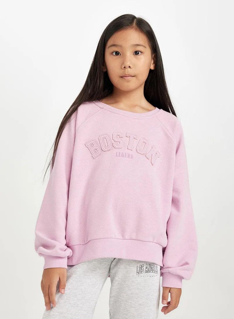 DeFacto Pink Oversized Fit Crew Neck Slogan Printed Sweatshirt