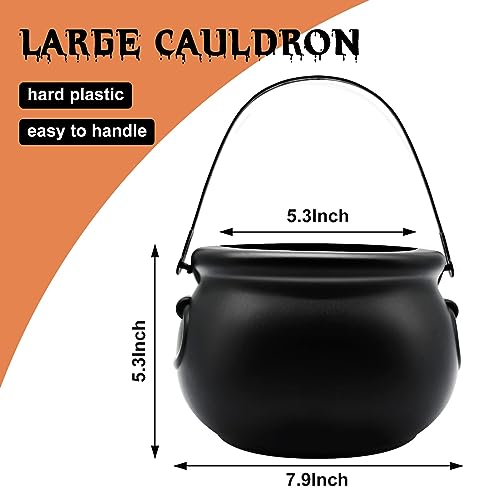 SpinLaLa 8" Plastic Black Cauldron Kettle Halloween Candy Bowl, Large Witch Cauldron Pot Bucket for Halloween Decorations Trick or Treat Party Supplies - Image 2