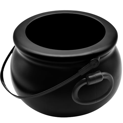 SpinLaLa 8" Plastic Black Cauldron Kettle Halloween Candy Bowl, Large Witch Cauldron Pot Bucket for Halloween Decorations Trick or Treat Party Supplies - Image 1