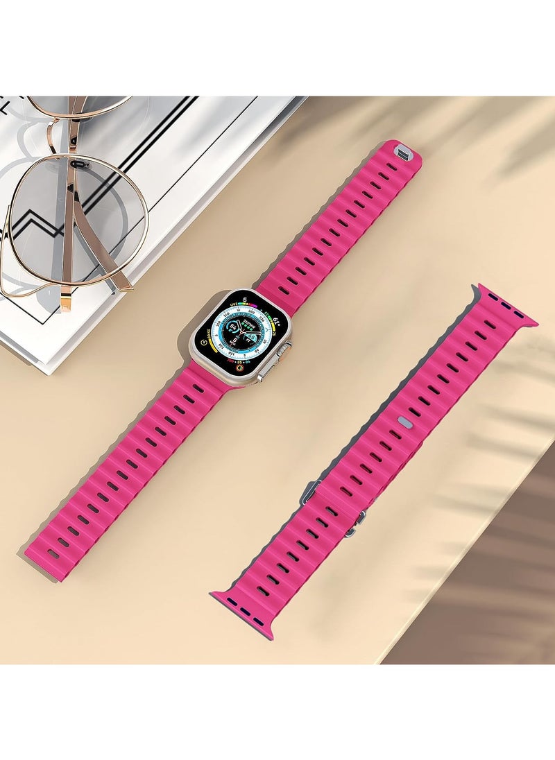 Color Fans - Apple Watch Ocean Band 41mm 40mm 38mm for Men Women, Soft Silicone Sport Band Replacement Strap for Apple Watch Ultra iWatch Series 8 7 SE 6 5 4 3 2 1 Barbie Pink - Image 1