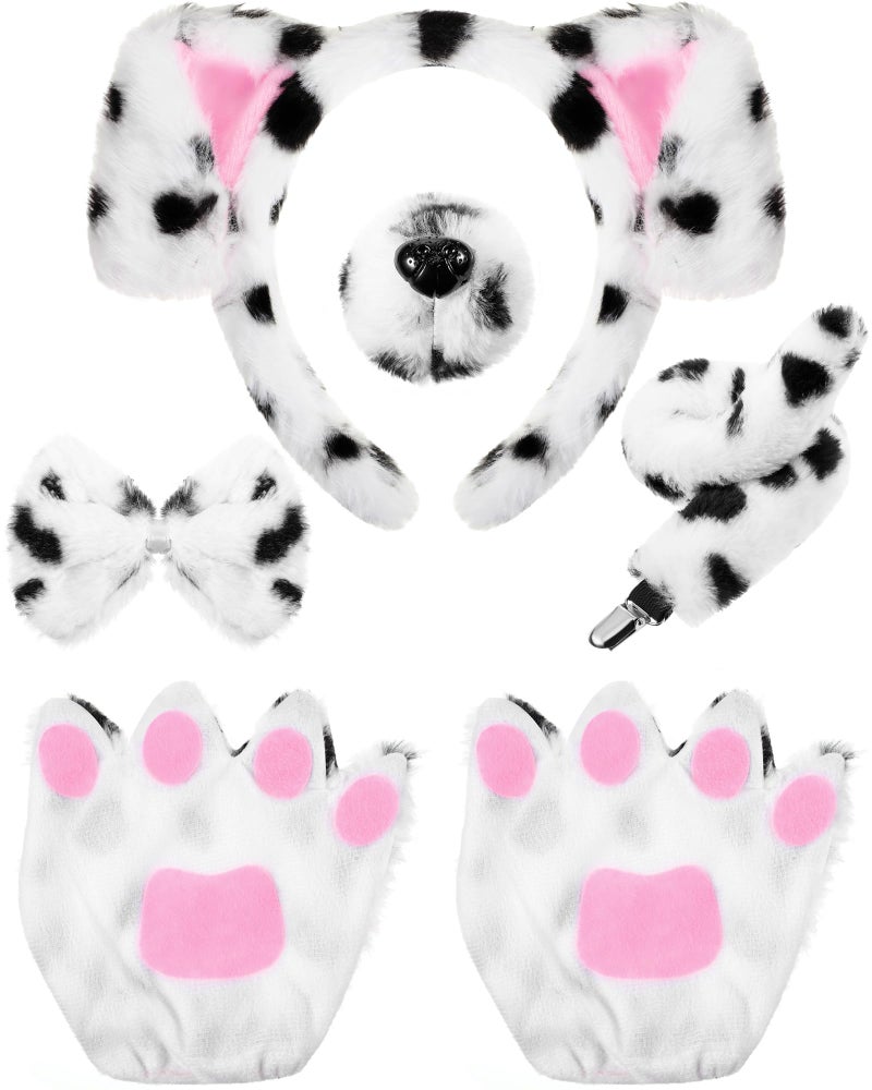 Syhood Puppy Dog Costume Set Kids Dog Ears Headband Bowtie Nose Tail Paw Gloves Puppy Costume Accessories for Carnival White - Image 3