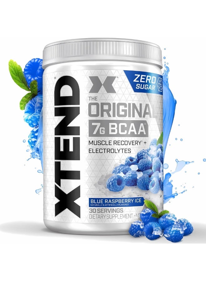 XTEND Original BCAA Powder Blue Raspberry Ice - ZERO CALORIE, ZERO CARB, ZERO SUGAR - Post Workout Muscle Recovery Drink with Amino Acids - 7g BCAAs for Men & Women - 30 Servings - Image 1