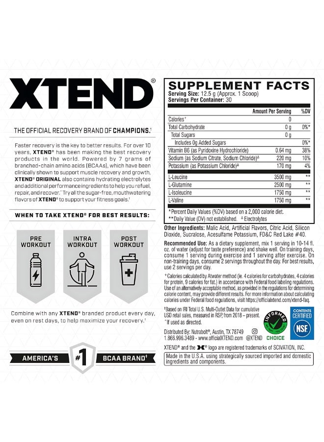 Xtend Original Bcaa Powder Blue Raspberry Ice Zero Calorie 7g Bcaas For Men & Women 30'S