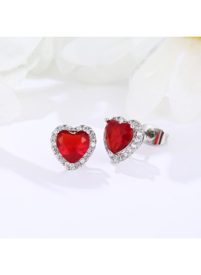 Cubic Zirconia Earrings Studs, CZ Stud Earrings 10MM Heart Halo Stud Earrings Hypoallergenic for Women - Image 5