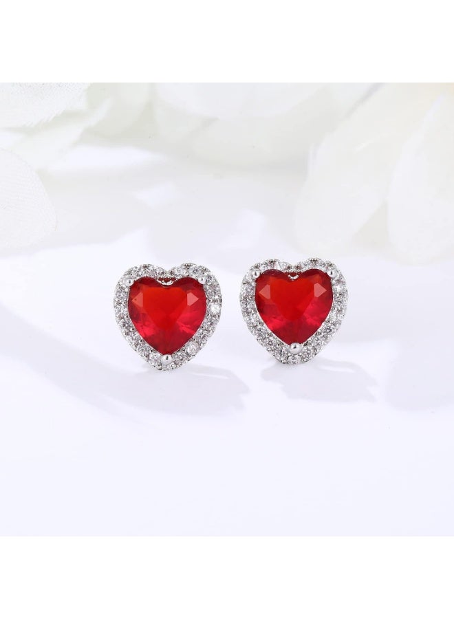 Cubic Zirconia Earrings Studs, CZ Stud Earrings 10MM Heart Halo Stud Earrings Hypoallergenic for Women - Image 4
