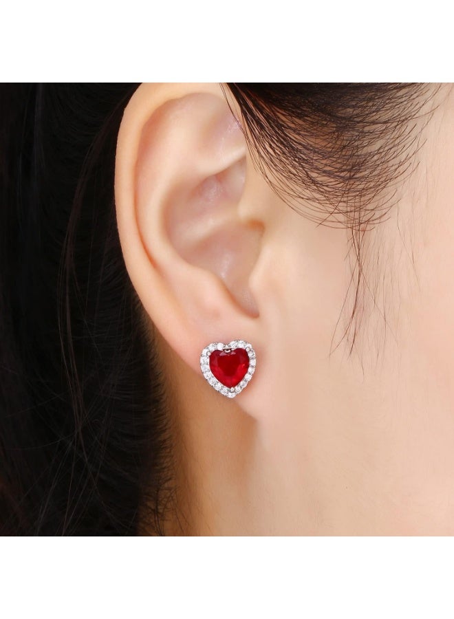 Cubic Zirconia Earrings Studs, CZ Stud Earrings 10MM Heart Halo Stud Earrings Hypoallergenic for Women - Image 3