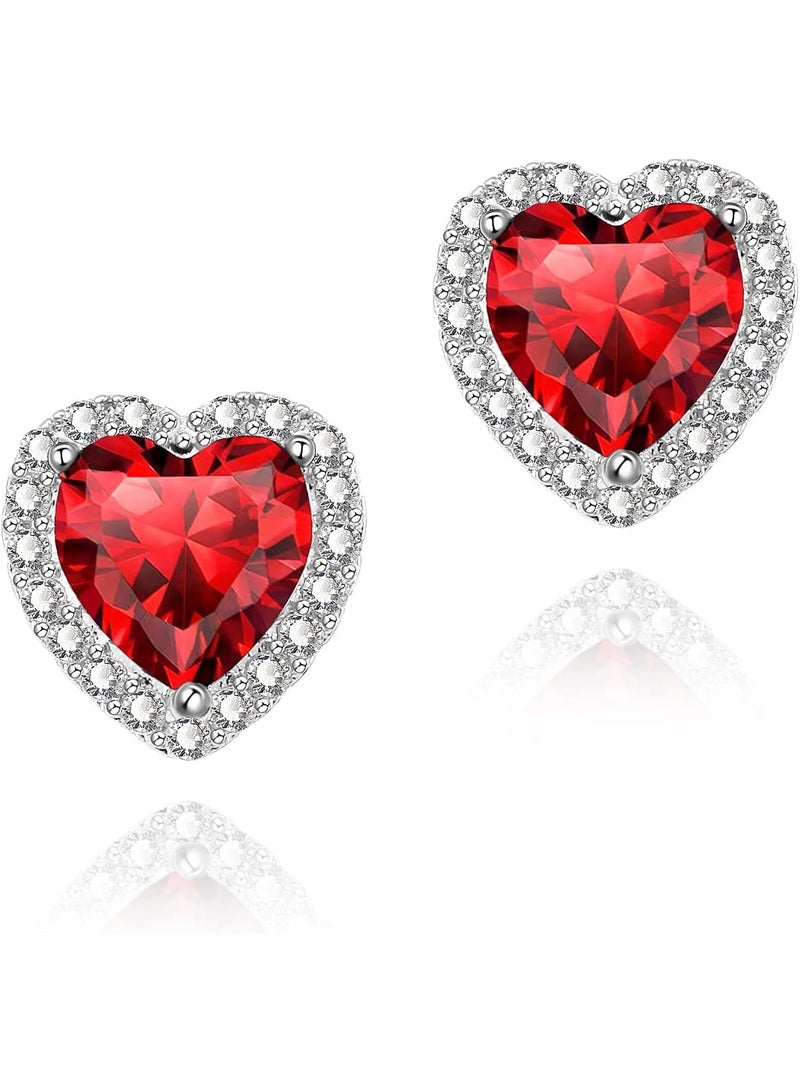 Cubic Zirconia Earrings Studs, CZ Stud Earrings 10MM Heart Halo Stud Earrings Hypoallergenic for Women - Image 1