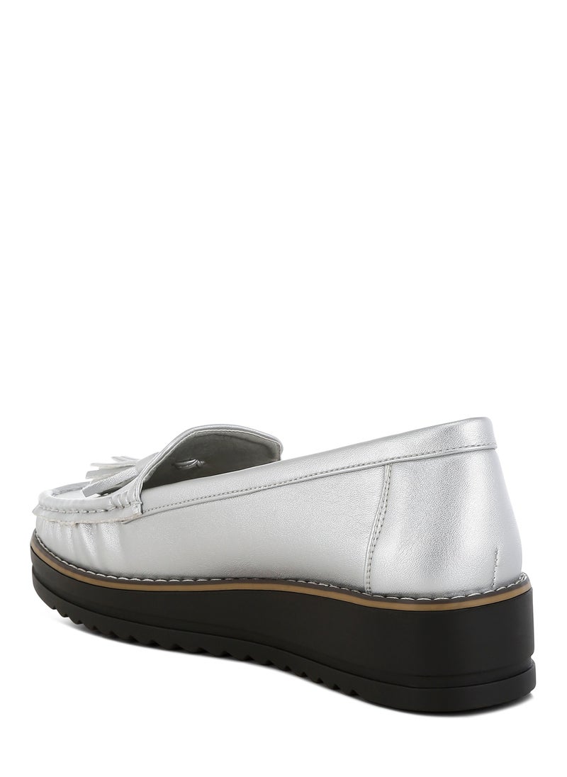 London Rag Metallic Tassel Detail Loafers in Silver  - Image 3