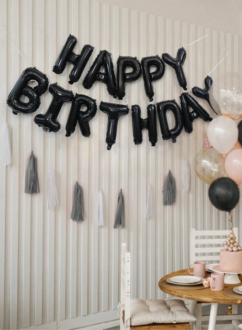زينه عيد ميلاد مجموعه من 13  بالون بحروف عبارة عيد ميلاد سعيد باللون الاسود  لحفلات اعياد الميلاد - Image 2