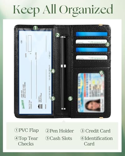 Slohif Checkbook Cover for Personal Duplicate Checks - Women Check Book Wallet Holder Pink Flowers Top Side Tear - Image 3