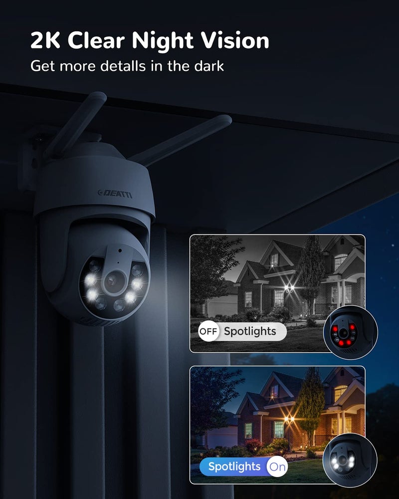 DEATTI Q30S PTZ Outdoor Surveillance Camera, 1080P WLAN IP Camera Outdoor 2.4GHz WiFi with Two-Way Audio, PIR Human Motion Sensor, Message Push, IP66, Support 128G SD Card (Without) (DECM10) - Image 5