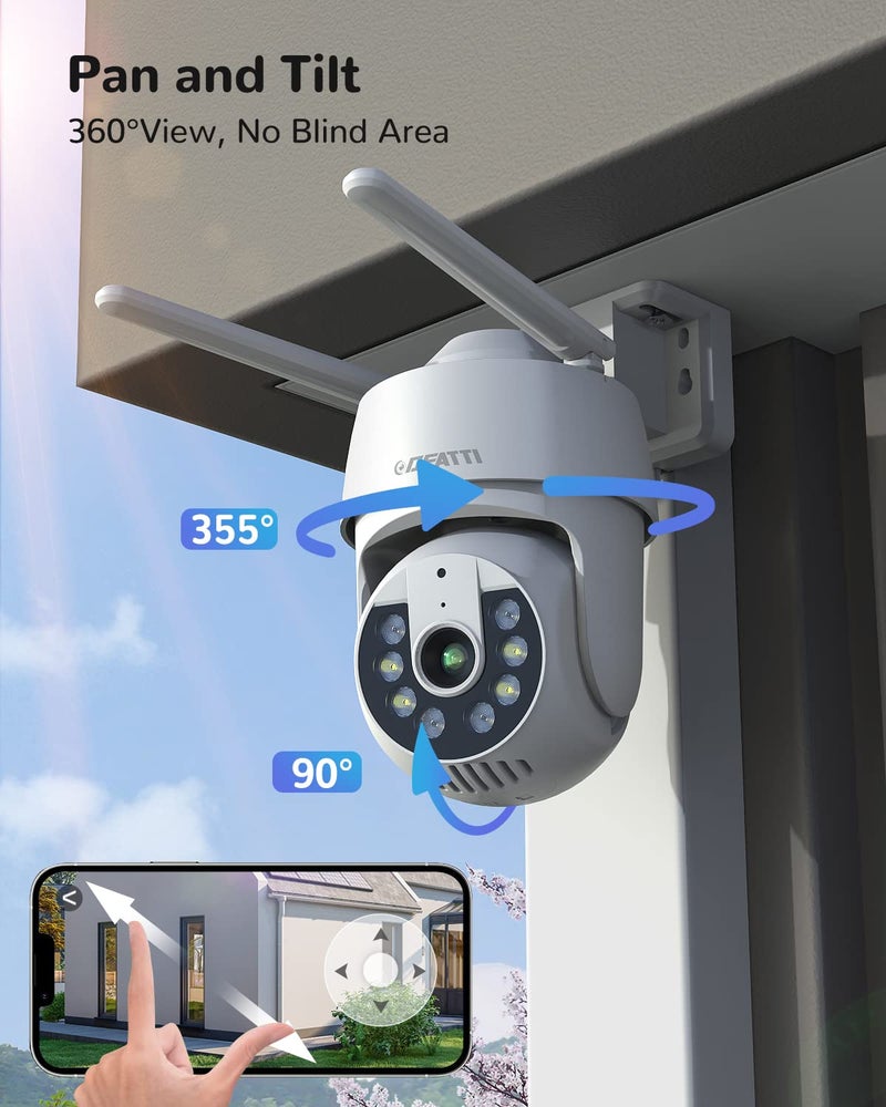 DEATTI Q30S PTZ Outdoor Surveillance Camera, 1080P WLAN IP Camera Outdoor 2.4GHz WiFi with Two-Way Audio, PIR Human Motion Sensor, Message Push, IP66, Support 128G SD Card (Without) (DECM10) - Image 3