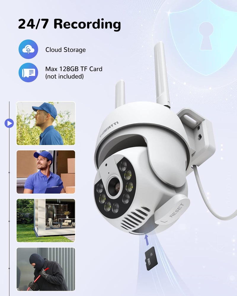 DEATTI Q30S PTZ Outdoor Surveillance Camera, 1080P WLAN IP Camera Outdoor 2.4GHz WiFi with Two-Way Audio, PIR Human Motion Sensor, Message Push, IP66, Support 128G SD Card (Without) (DECM10) - Image 4