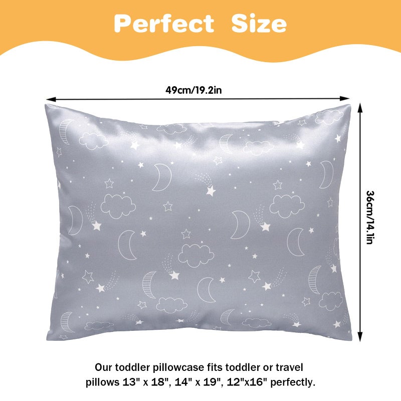 Winmany 2 Pack Toddler Pillow Cases Baby Silk Satin Pillowcases 49 x 36cm Cot Bed Envelope Pillow Cover Kids Soft Travel Pillow Pair Cases for Boys Girls Machine Washable (Grey Cloud Moon) - Image 2