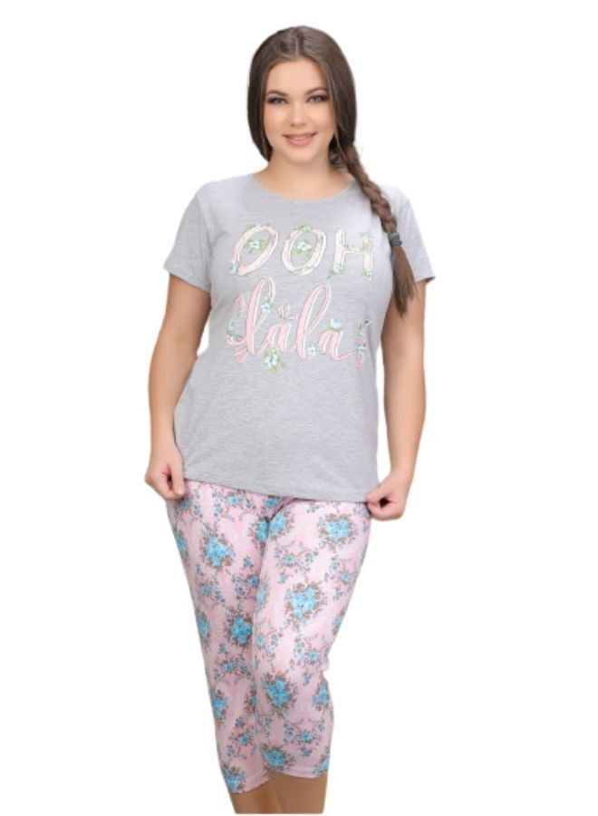 جنة بيجامة نسائية بأكمام قصيره وبنطلون برمودا صيفيه مصنوعه من القطن مقاسات كبيره