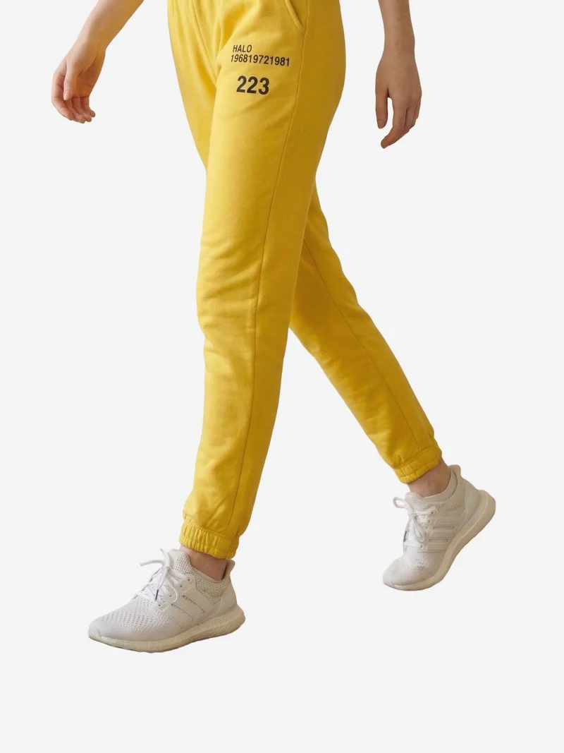 My Fashion Lemon Yellow MY FASHION Mid-Waist Printed Cotton Lycra Joggers for Women | Best Price UAE