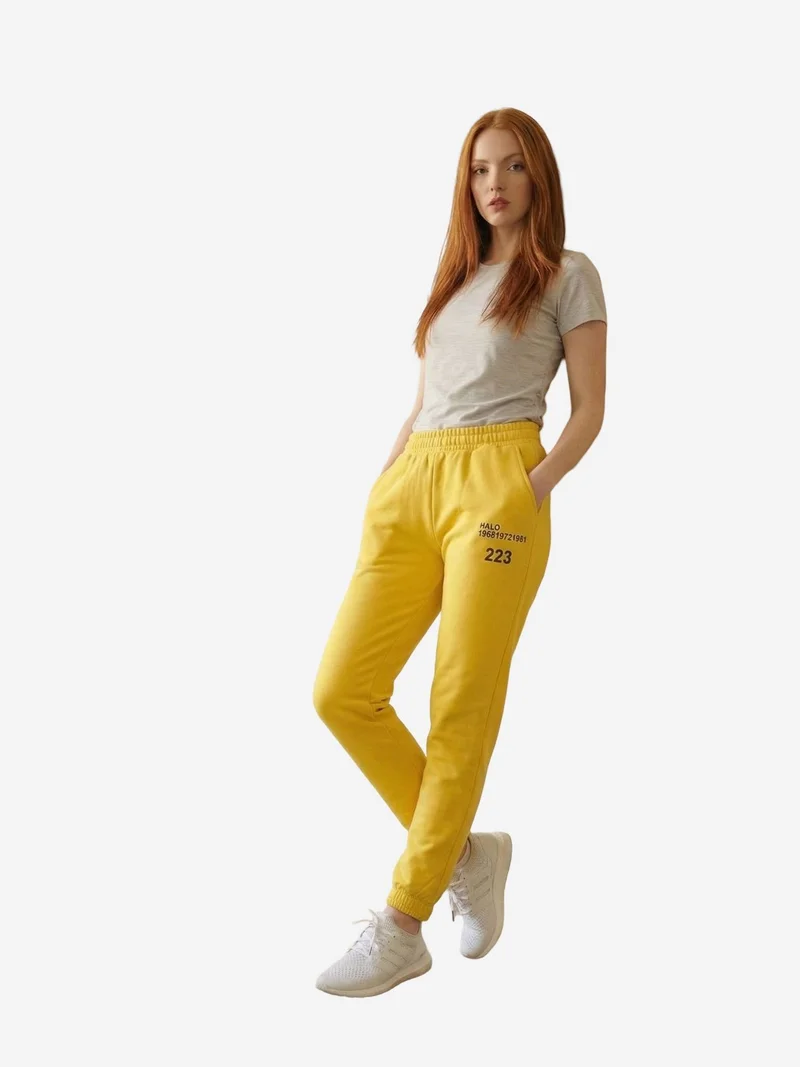 My Fashion Lemon Yellow MY FASHION Mid-Waist Printed Cotton Lycra Joggers for Women | Best Price UAE