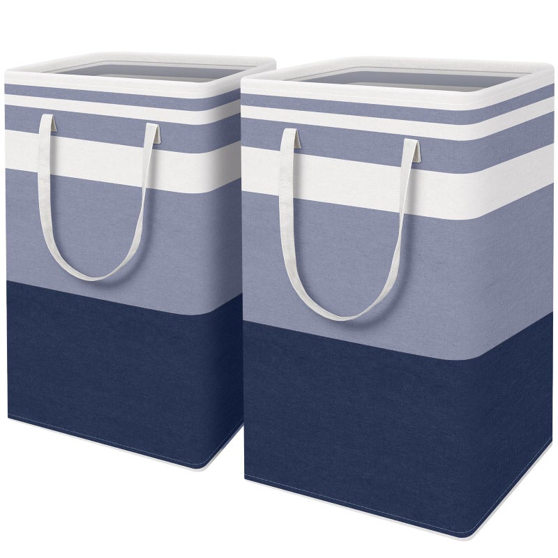 HomeHacks 2Pack Large Laundry Basket Waterproof Freestanding Laundry Hamper Collapsible Tall Clothes Hamper with Extended Handles for Clothes Toys in the Dorm and Family Blue 88L