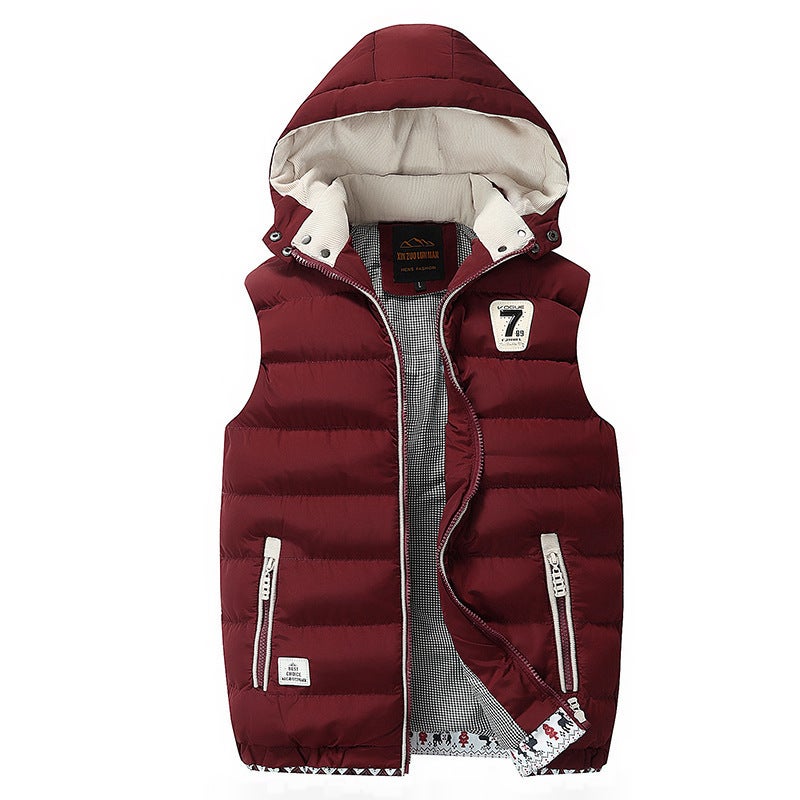 AliExpress Mens Solid Color Hooded Simple Down Cotton Vest Handsome Fashion Cardigan Youth Waistcoat Khaki - Image 2