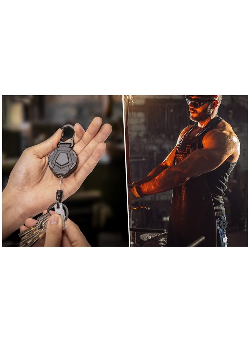 KASTWAVE 2 Pack Retractable Keychain, Heavy Duty Carabiner Badge Holder, Tactical Reel with Steel Retractable Cord, 8 oz - Image 3