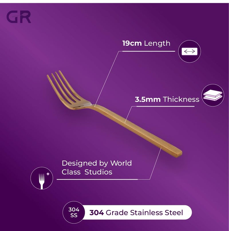 GROX GROX Stainless Steel Premium Sleek Regular Fork Gold Set of 6 19 cm - Image 3