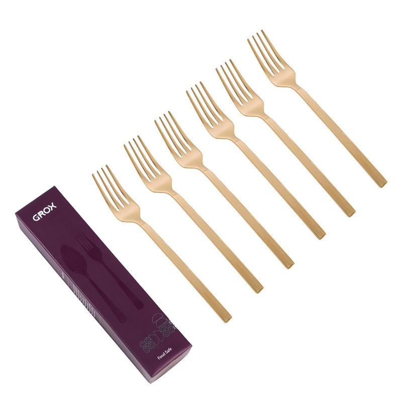 GROX GROX Stainless Steel Premium Sleek Regular Fork Gold Set of 6 19 cm - Image 1