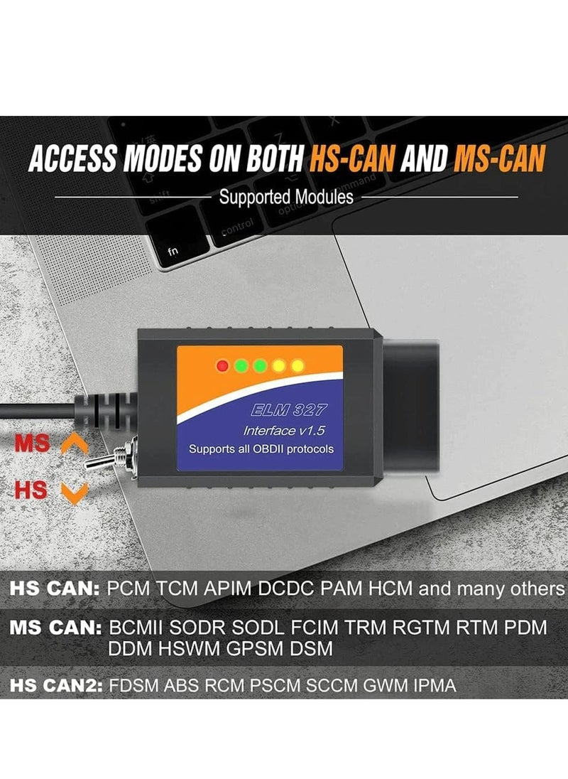 kingbolen ELM327 OBD2 USB Adapter,OBDII Diagnostic Scan Tool,Suitable For ford, mazda, lincoln Cars And 12V Cars, ELMconfig Scanner, With MS CAN/HS CAN Switch, Diagnosis On Windows  - Image 3