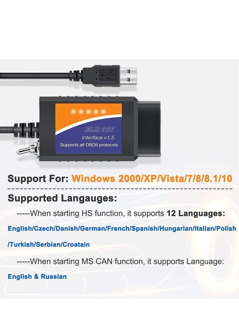 kingbolen ELM327 OBD2 USB Adapter,OBDII Diagnostic Scan Tool,Suitable For ford, mazda, lincoln Cars And 12V Cars, ELMconfig Scanner, With MS CAN/HS CAN Switch, Diagnosis On Windows  - Image 2