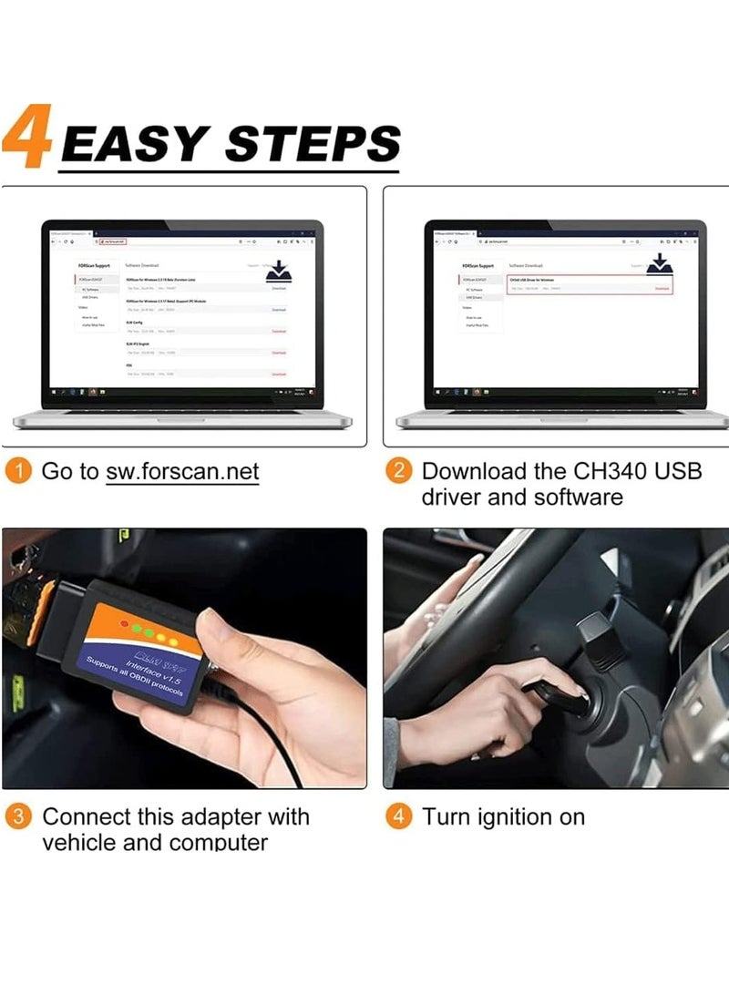 كينج بولين محول USB ELM327 OBD2، أداة فحص تشخيصية OBDII، مناسبة لسيارات فورد ومازدا ولينكولن وسيارات 12 فولت، ماسح ضوئي ELMconfig، مع مفتاح MS CAN/HS CAN، تشخيص على نظام Windows - Image 5