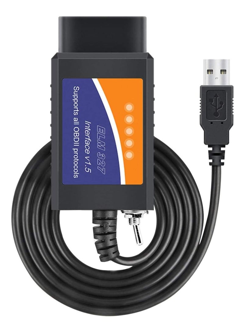 كينج بولين محول USB ELM327 OBD2، أداة فحص تشخيصية OBDII، مناسبة لسيارات فورد ومازدا ولينكولن وسيارات 12 فولت، ماسح ضوئي ELMconfig، مع مفتاح MS CAN/HS CAN، تشخيص على نظام Windows - Image 1