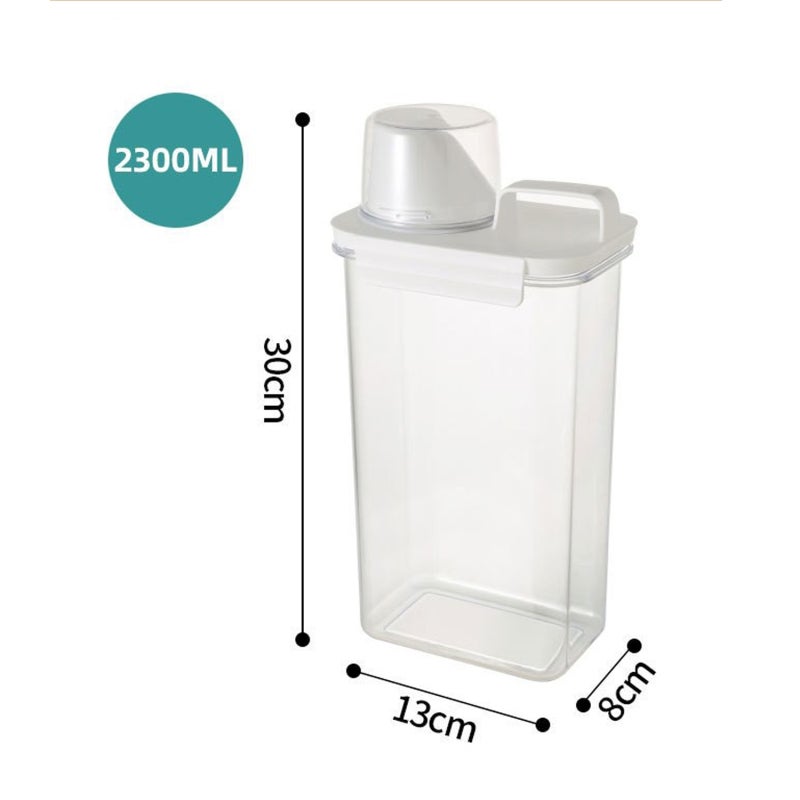 Detergent Container 2300 ml Airtight Lid Laundry Storage - Transparent Design Measuring Lid Powder Dispenser for Laundry Room Organization